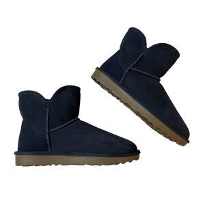 Cozy Navy Blue Mini Shearling Ankle Boots 6